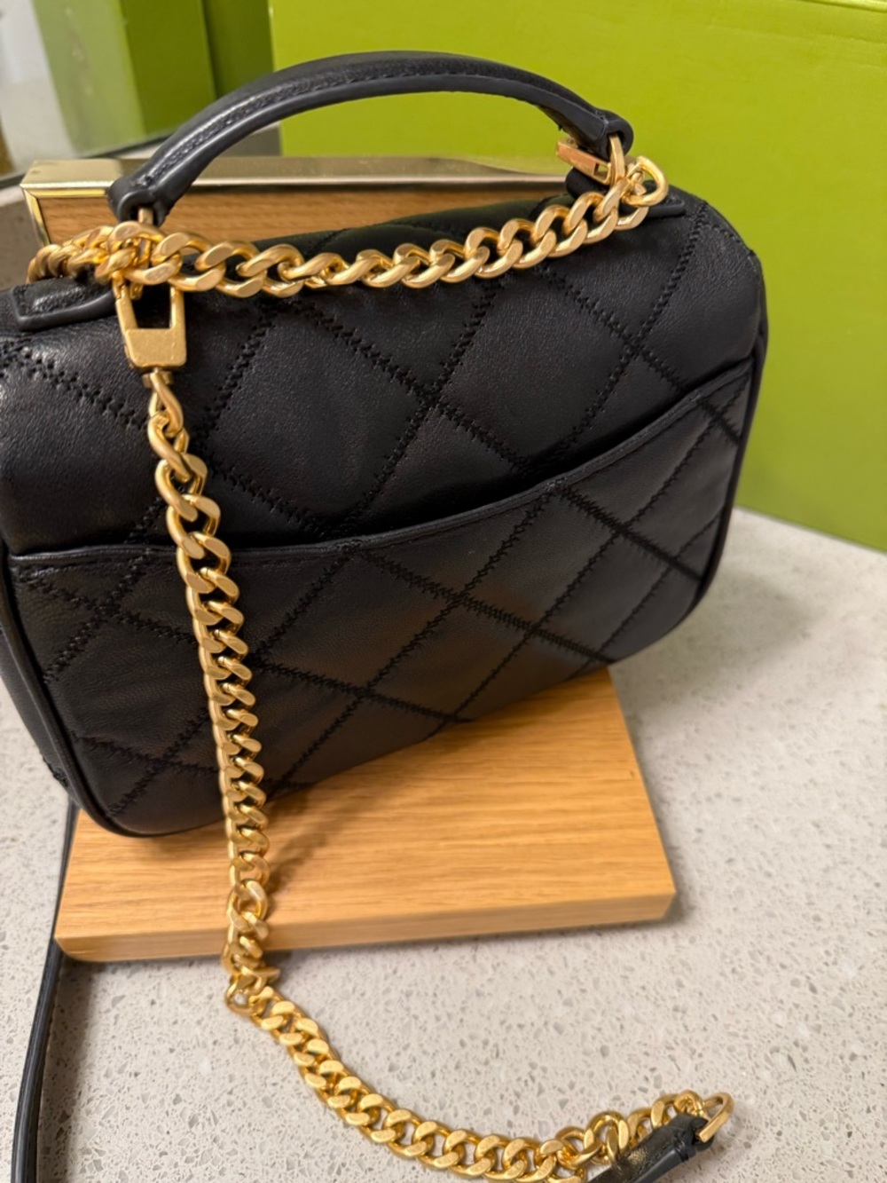 Tory Burch Black Quilted Leather Crossbody with Gold Chain and Logo - Picture 3 of 10